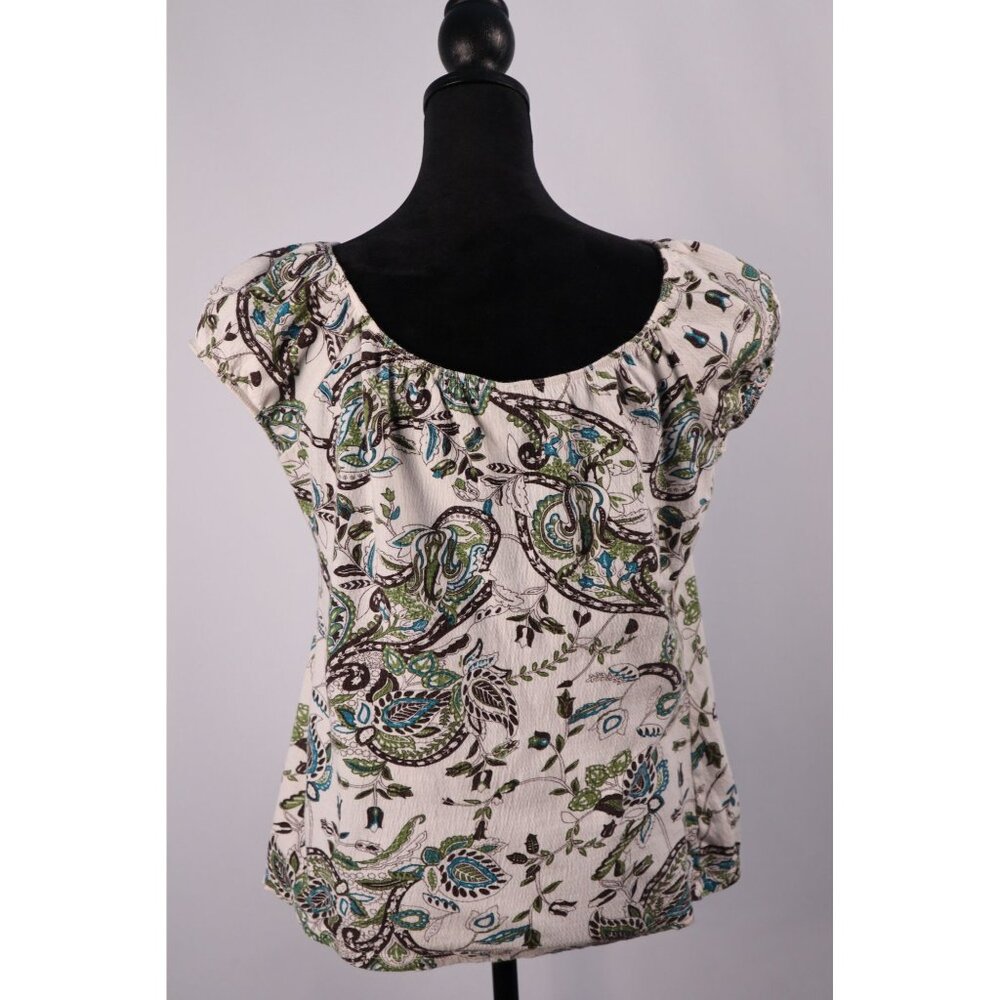 JKLA California Women's Floral Print Lace Trim Top Medium White & Green - Picture 3 of 8